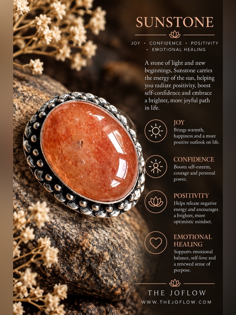 925 Joyful LIGHT Sunstone Ring 7.25